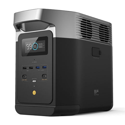 EF ECOFLOW Delta 2 front view highlighting compact power for home backup and camping.