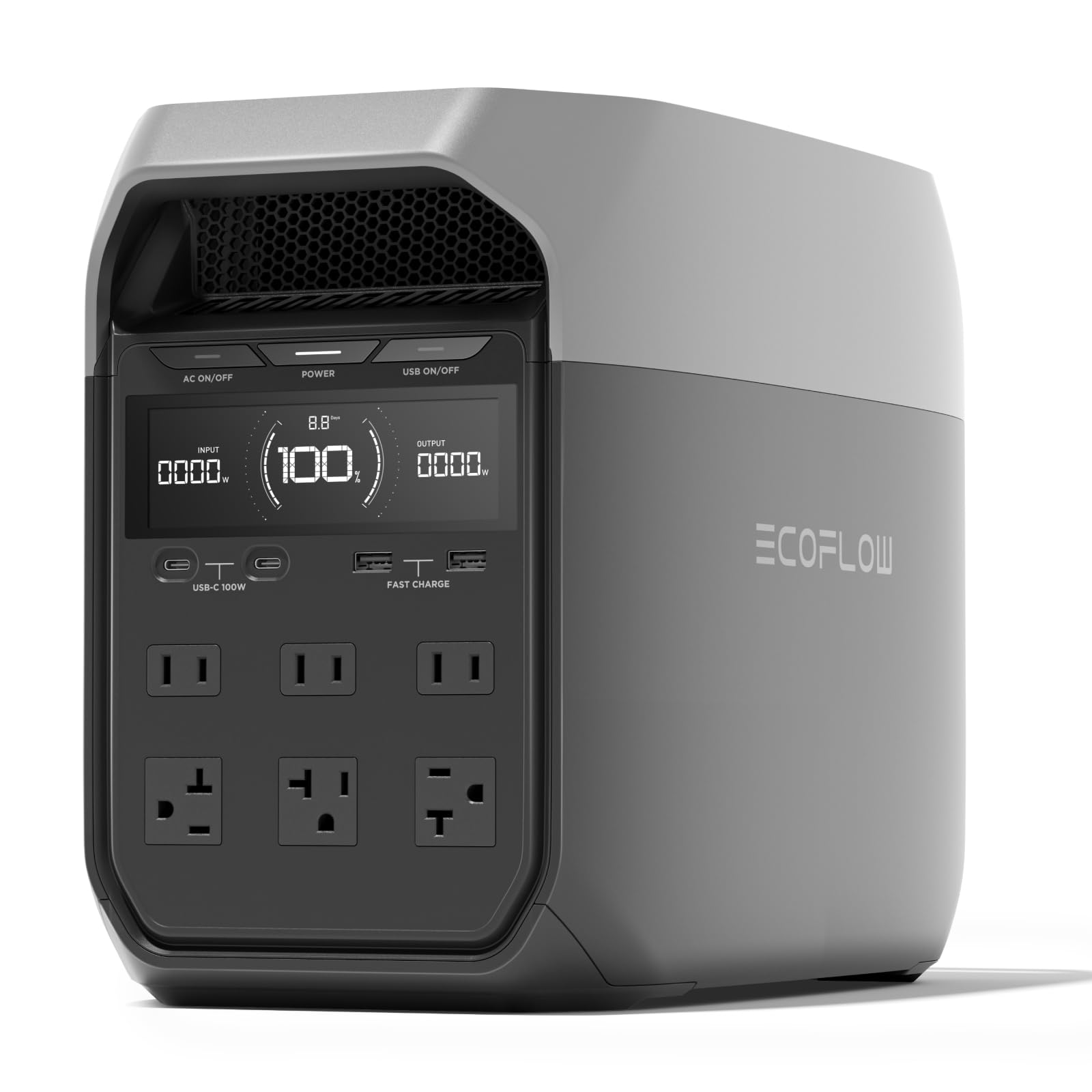 EF ECOFLOW Delta 3 front view showing portable power on the go.