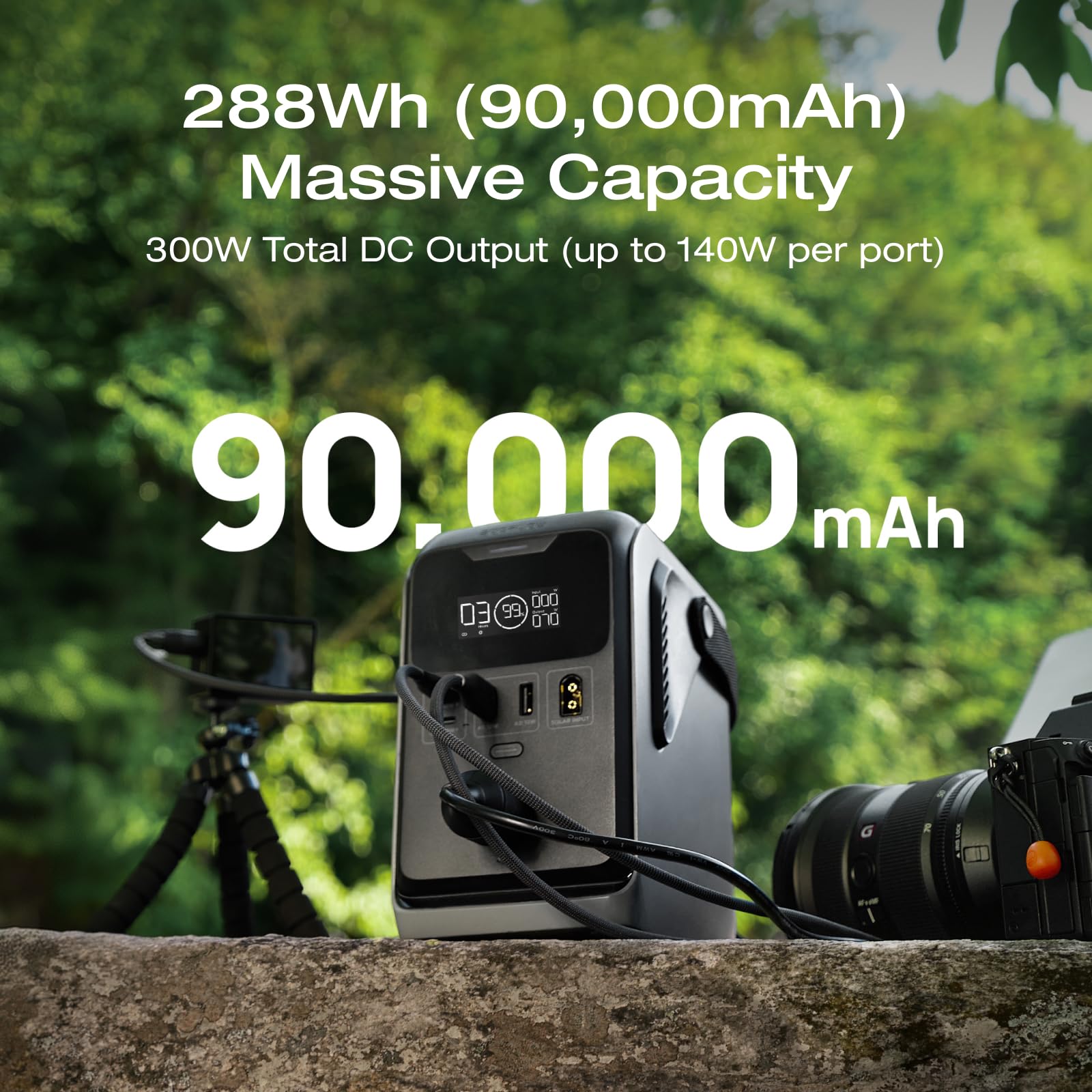 EF ECOFLOW Trail 300 DC 288Wh battery powers devices outdoors