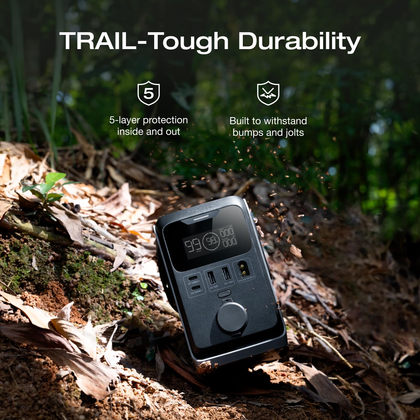 EF ECOFLOW Trail 300 DC LiFePO4 battery with rugged durability