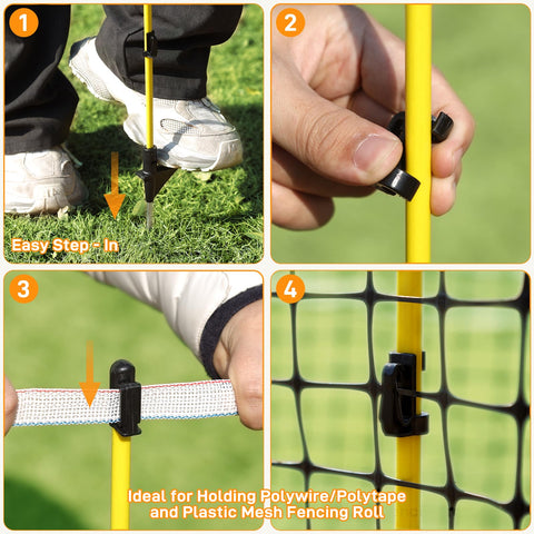 Efarmkeper adjustable height clamps enable precise wire placement.