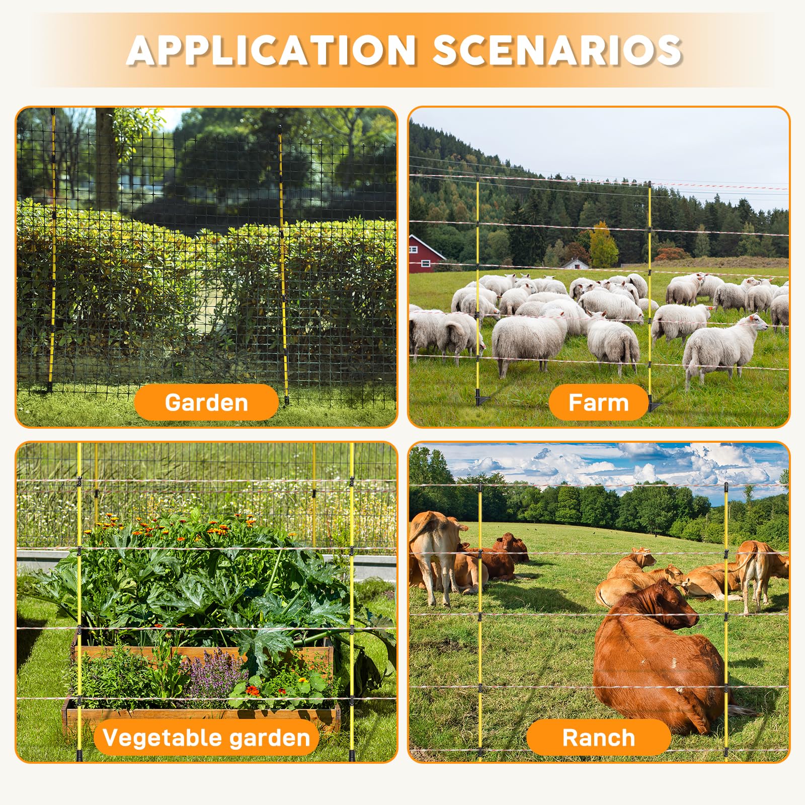 Efarmkeper posts securely hold wire and poly tape for flexible fencing options.