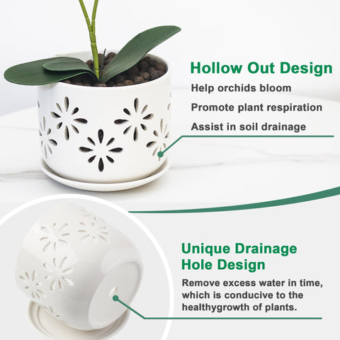 EFISPSS orchid pot closeup shows decorative flower cuts and modern glaze.
