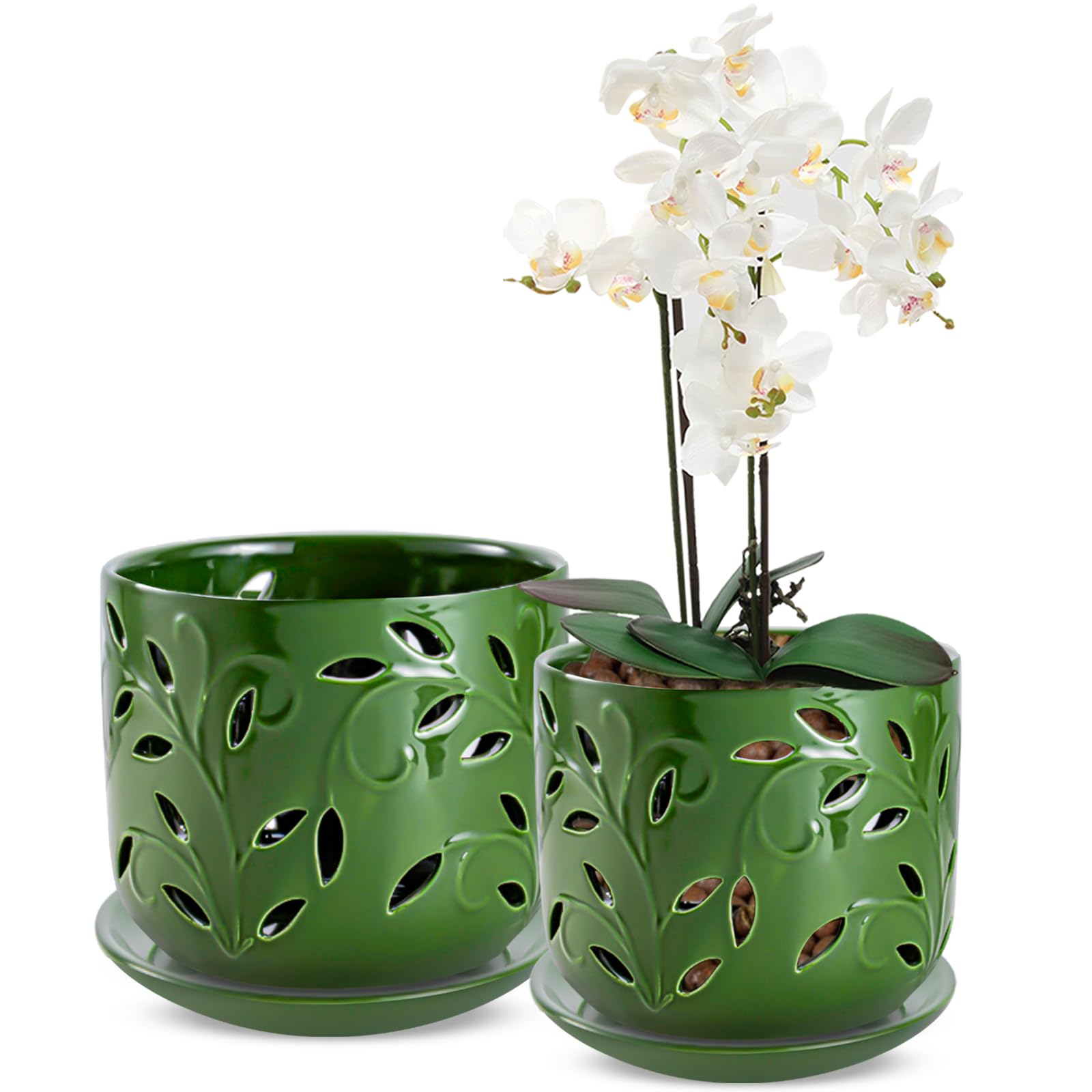 EFISPSS orchid pot with green glaze 5-inch for airflow and blooms.