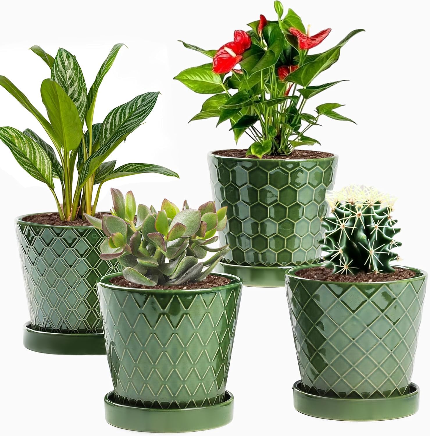 EFISPSS flower planter 5-inch striped ceramic pot, ideal for desktop greenery.