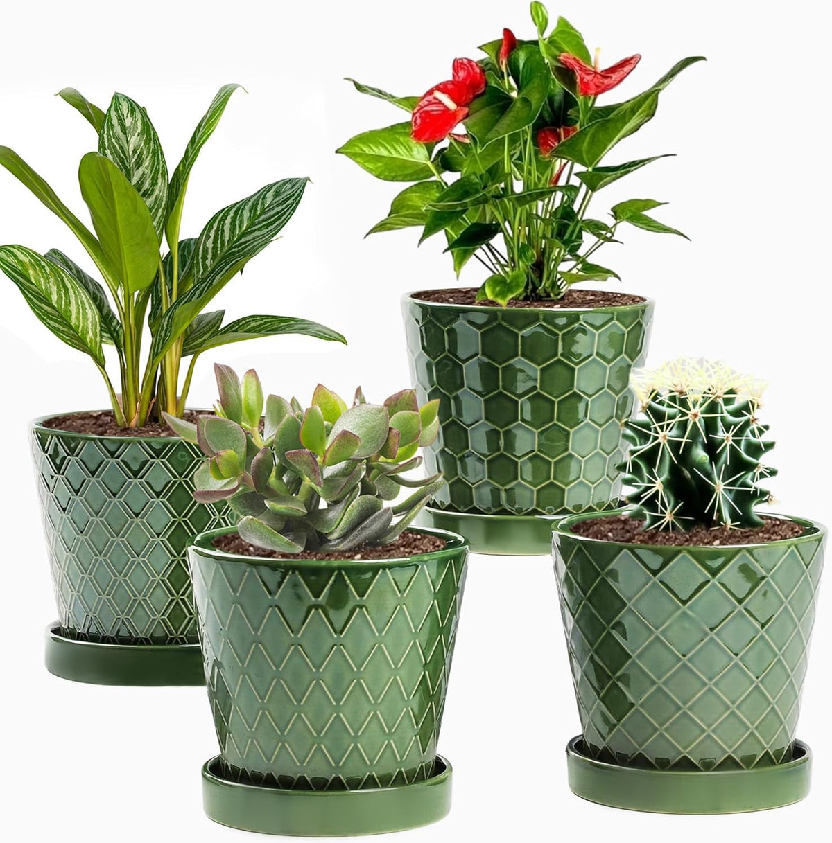 EFISPSS flower planter 5-inch striped ceramic pot, ideal for desktop greenery.