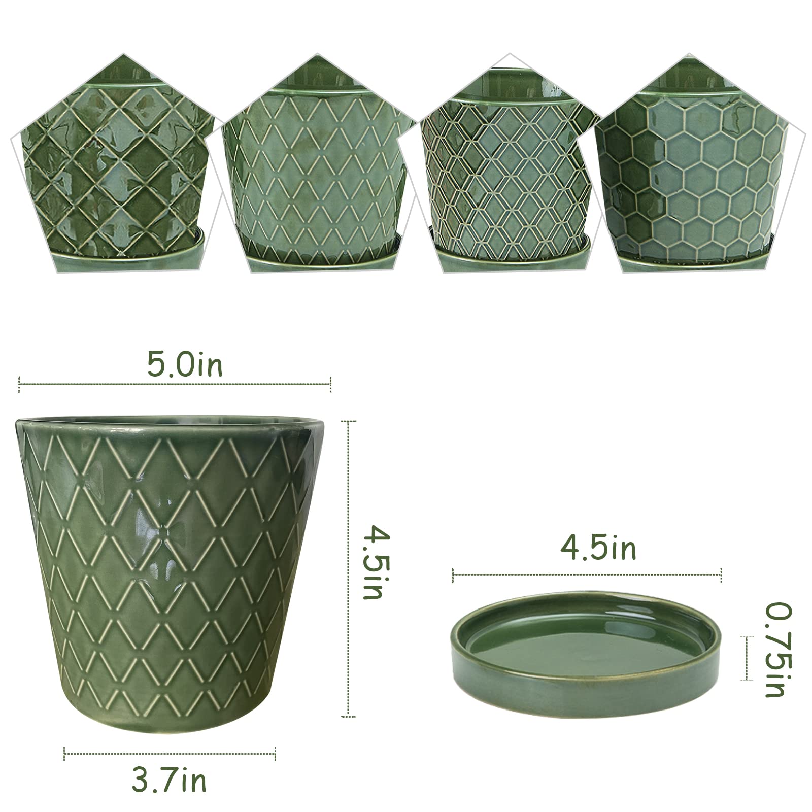 EFISPSS 5-inch striped ceramic pot with drainage hole, for cleaner moisture management.