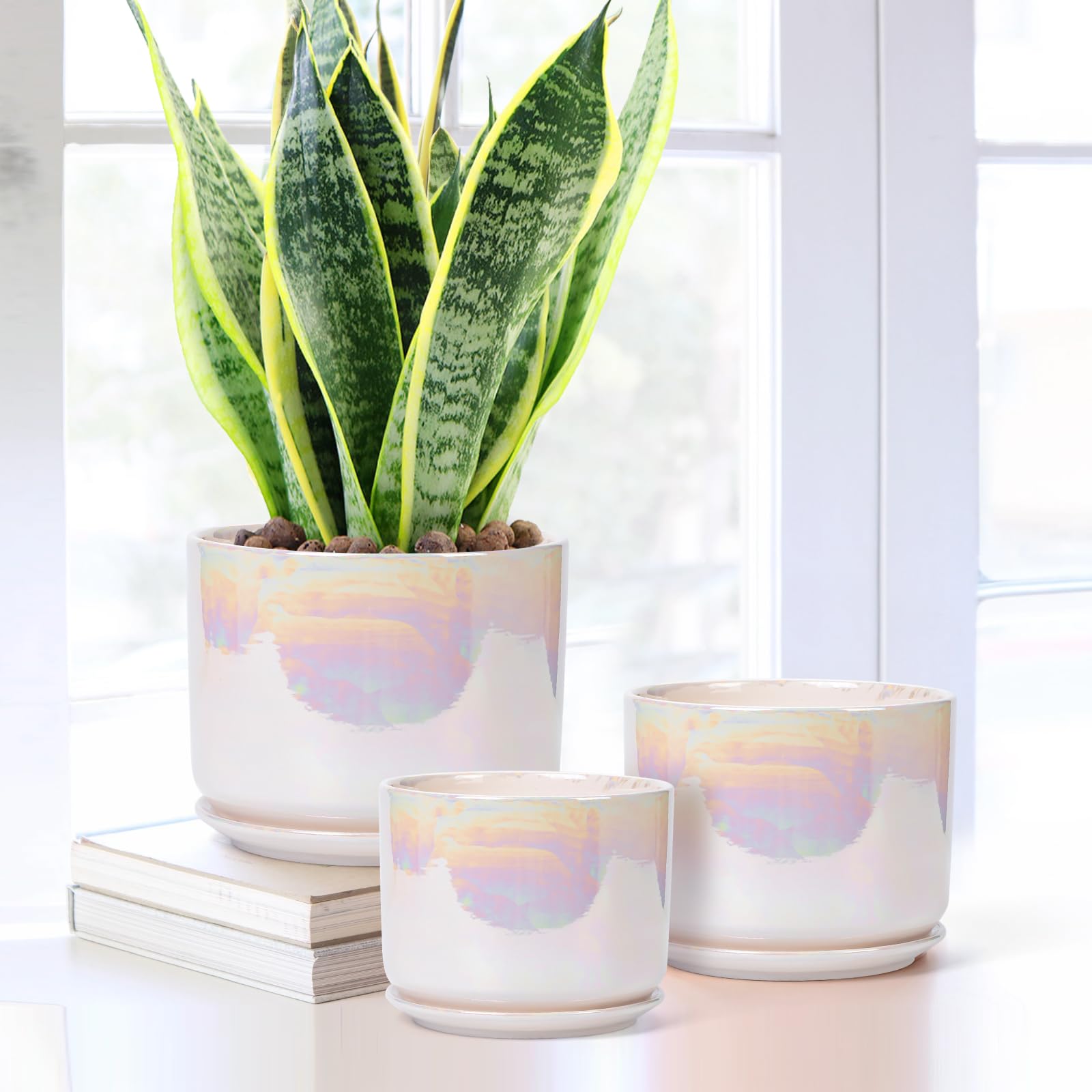 EFISPSS 5-inch rainbow glaze planter ideal for succulents and small plants.