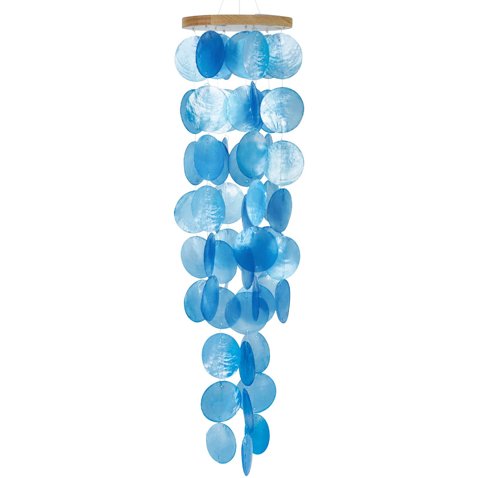 Efoleya capiz shell wind chime outdoor 28-inch blue, creating calming ocean ambience.