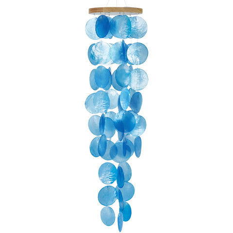 Efoleya capiz shell wind chime outdoor 28-inch blue, creating calming ocean ambience.