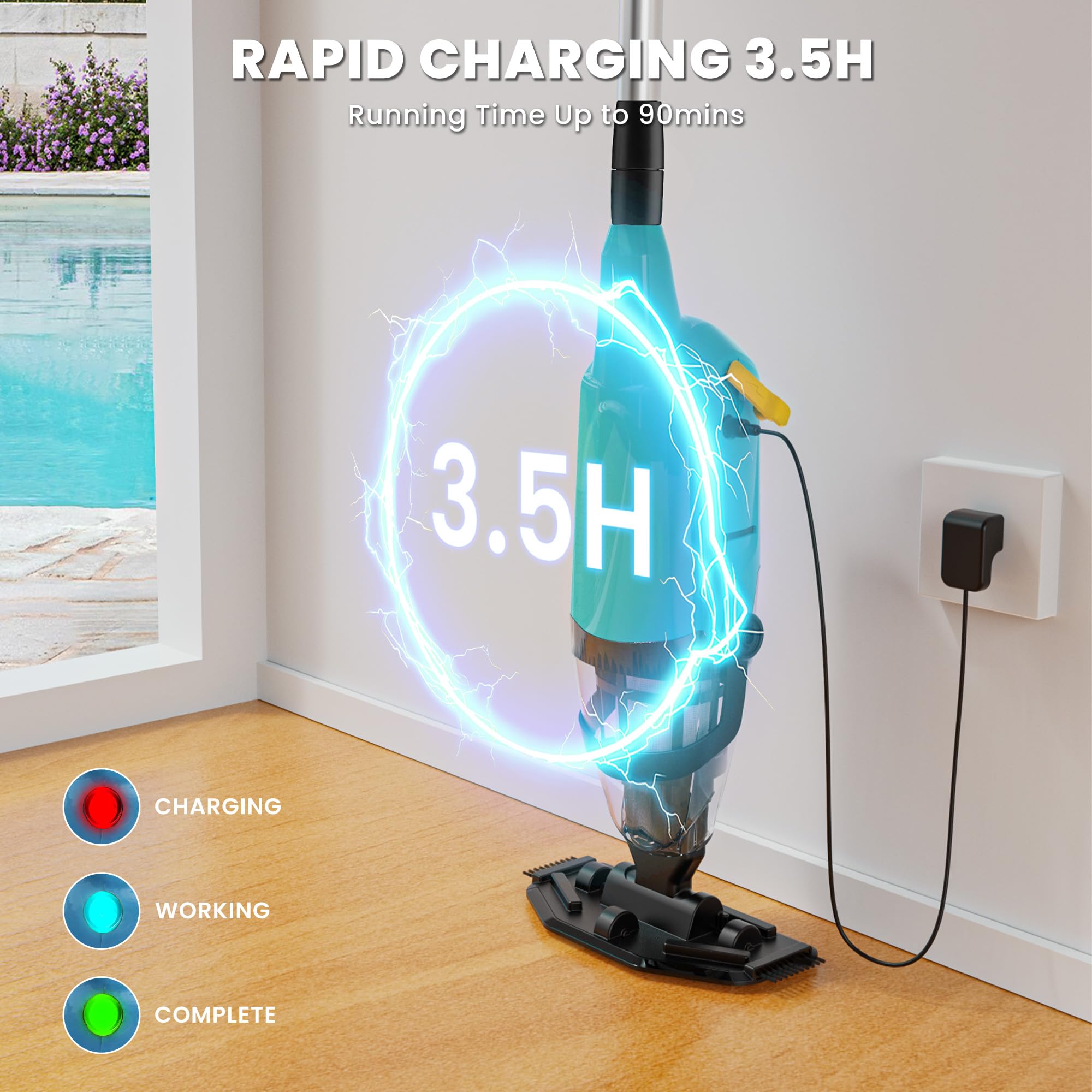 EFURDEN fast charging in about 3.5 hours keeps pools ready