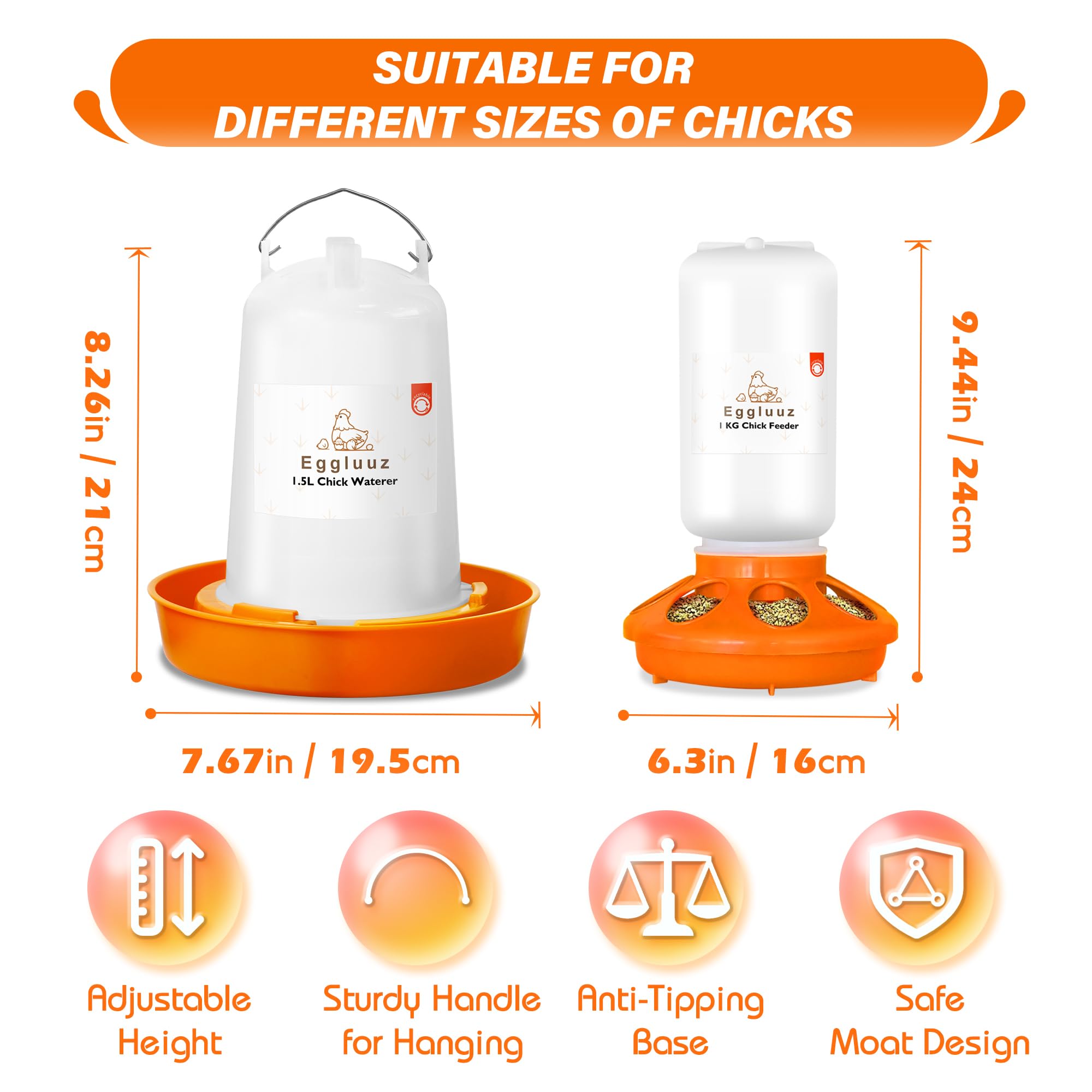 Eggluuz waterer with 3-height legs adapts as chicks grow for clean water.