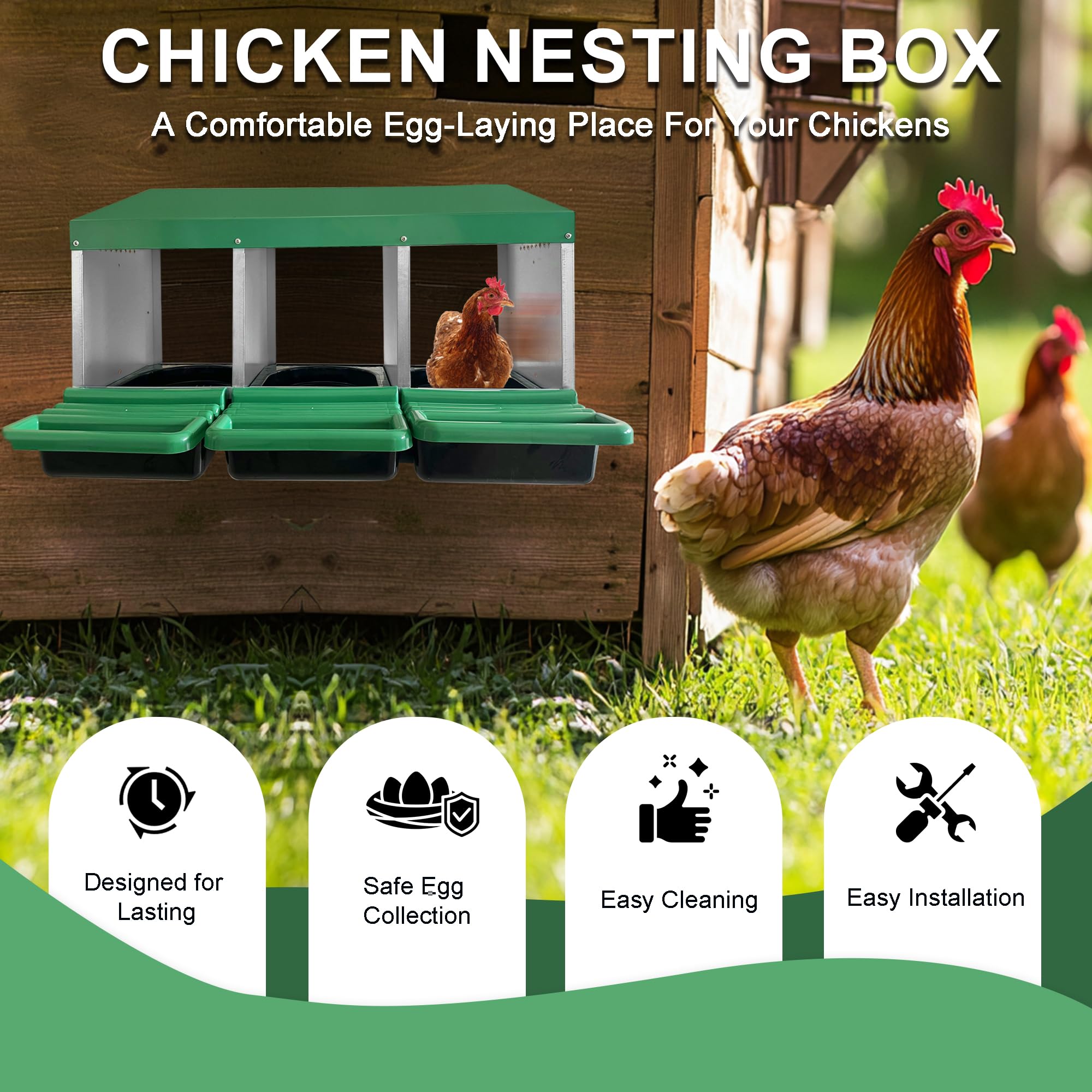Eggluuz nesting box side ventilation provides fresh air for a drier nesting.