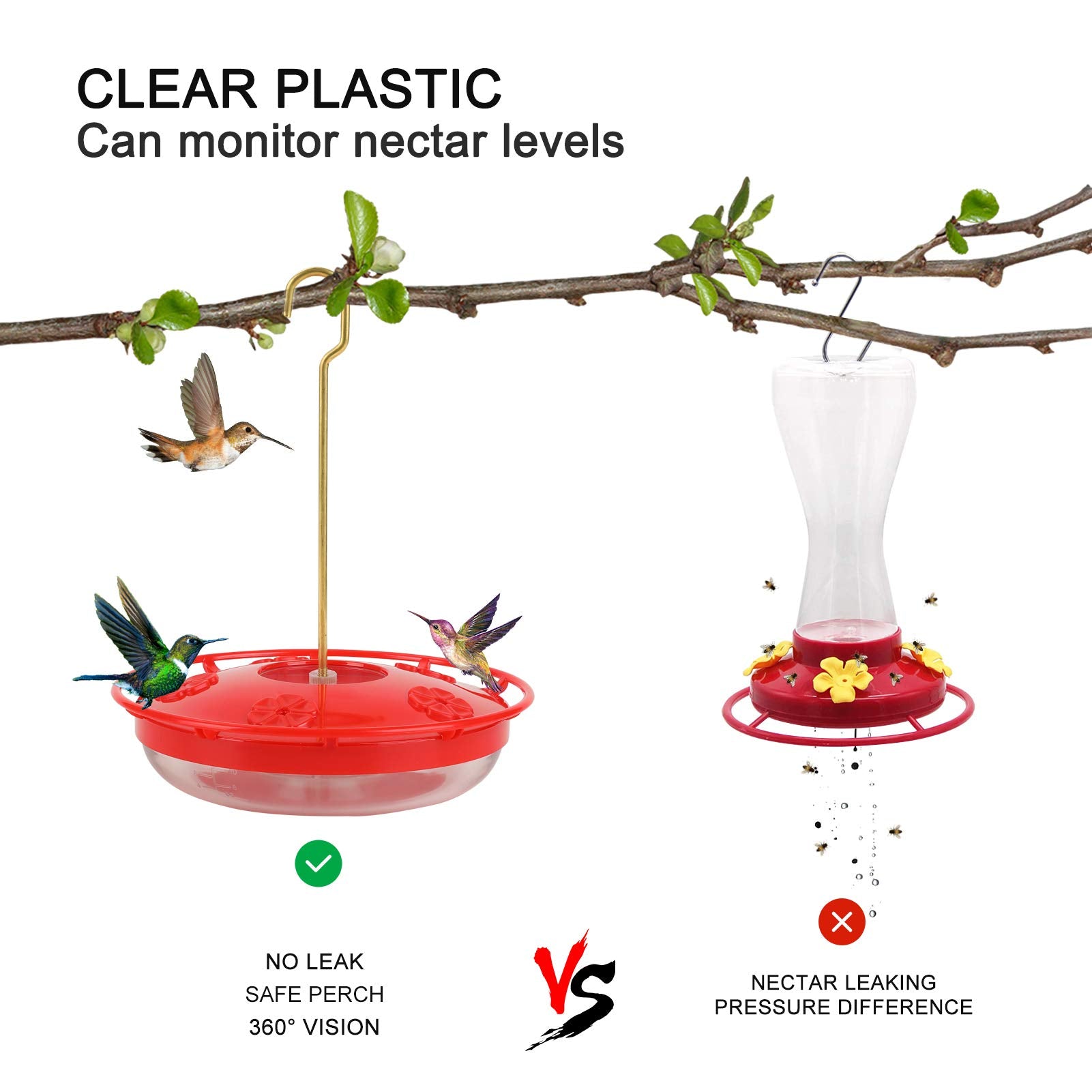 Eggs Sound feeder mounted on a tree branch with sturdy hanger