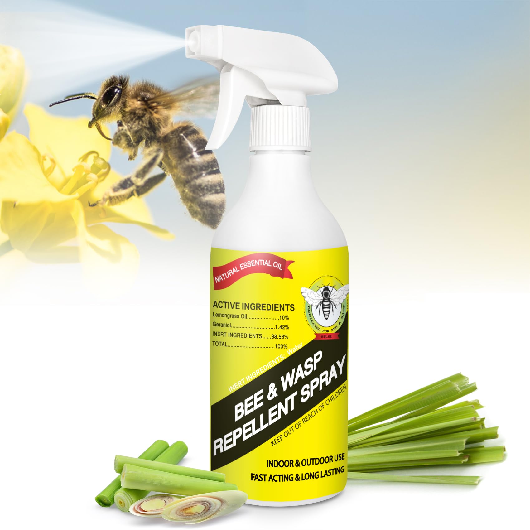 Eglagen 16oz spray bottle outdoors for pest deterrence with natural essential oils.