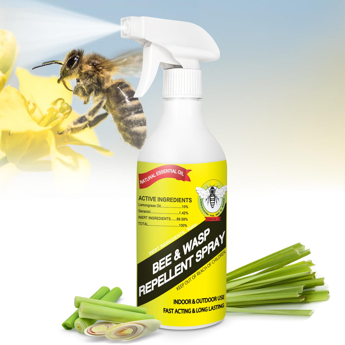 Eglagen 16oz spray bottle outdoors for pest deterrence with natural essential oils.