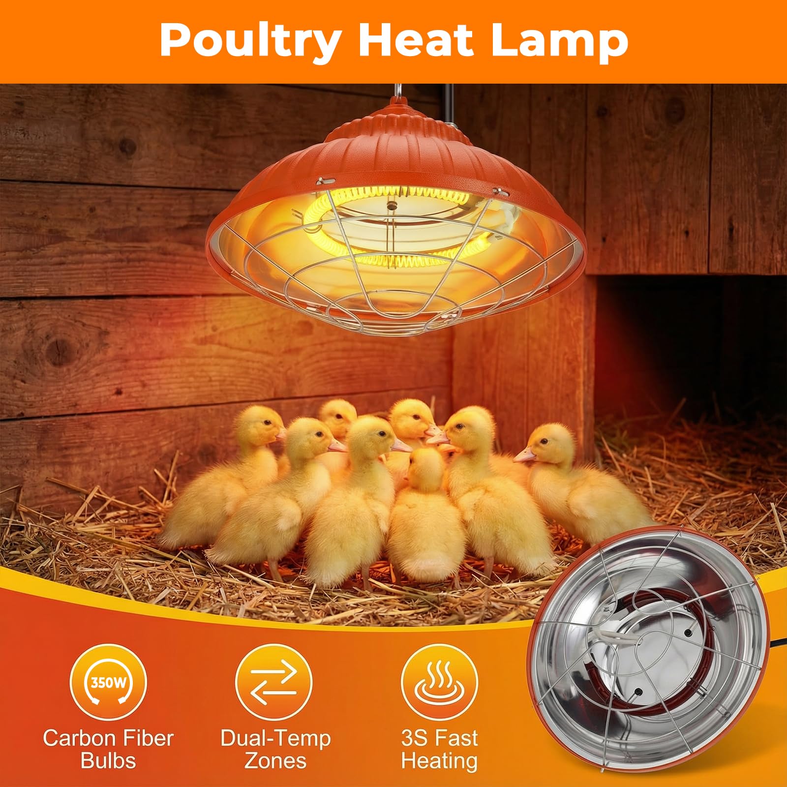 Eglotes 350W unit mounted in coop for adjustable-height hanging setup.