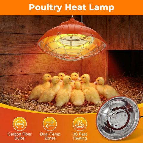 Eglotes 350W unit mounted in coop for adjustable-height hanging setup.