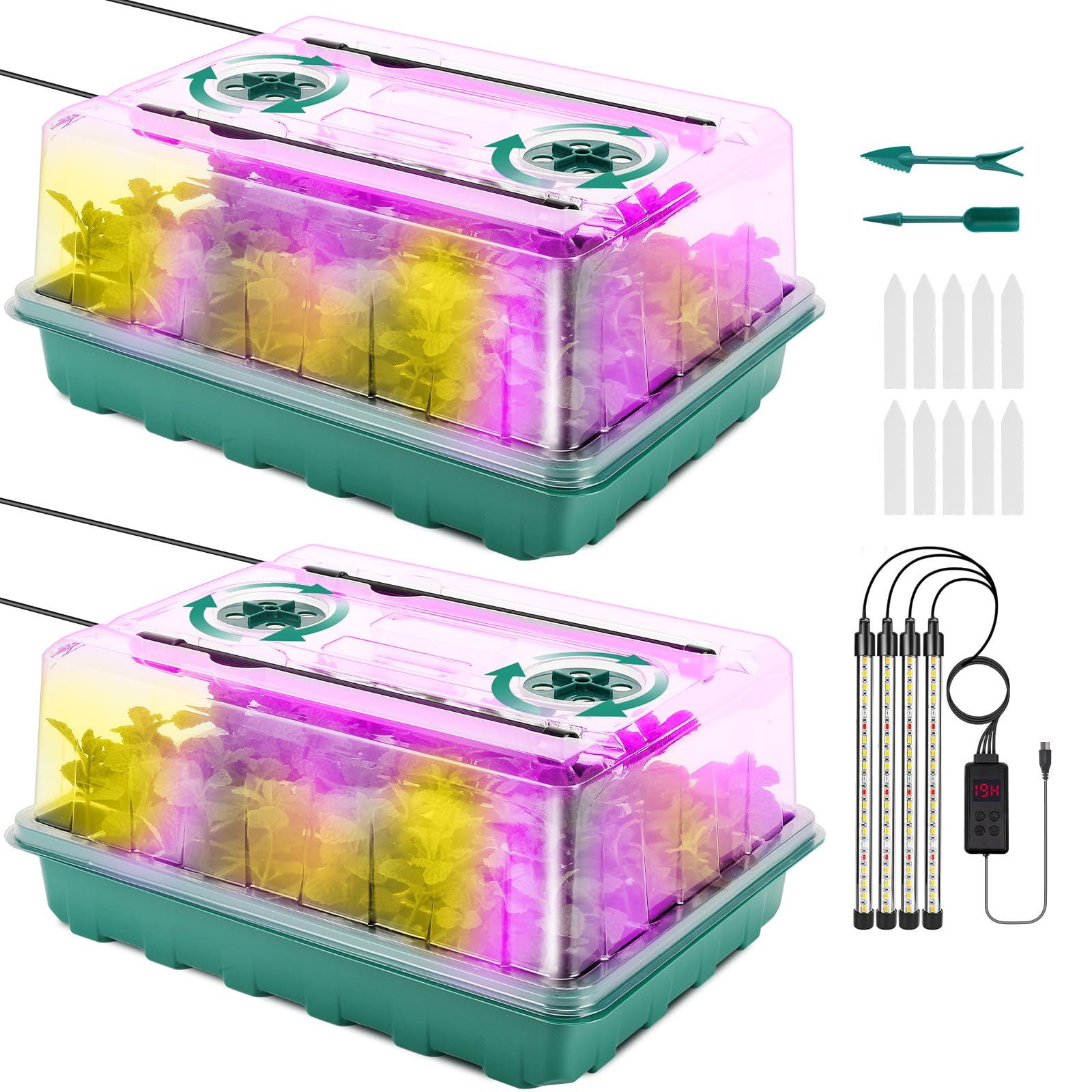 Eglotes 96-cell seed starter tray with grow light for uniform seedling growth.