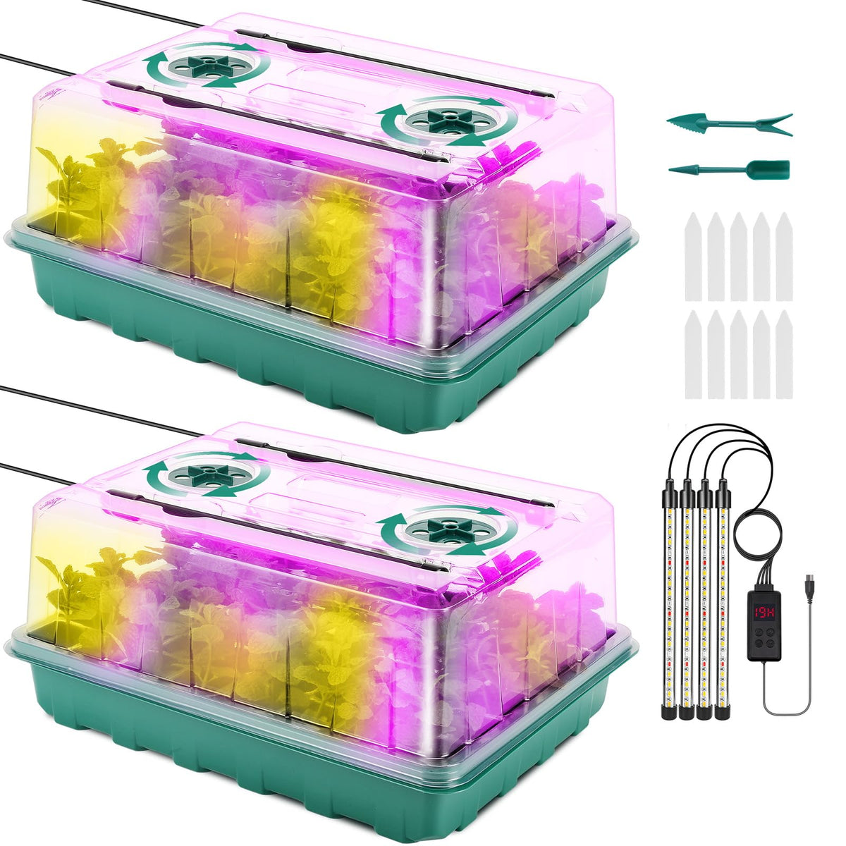 Eglotes 96-cell seed starter tray with grow light for uniform seedling growth.