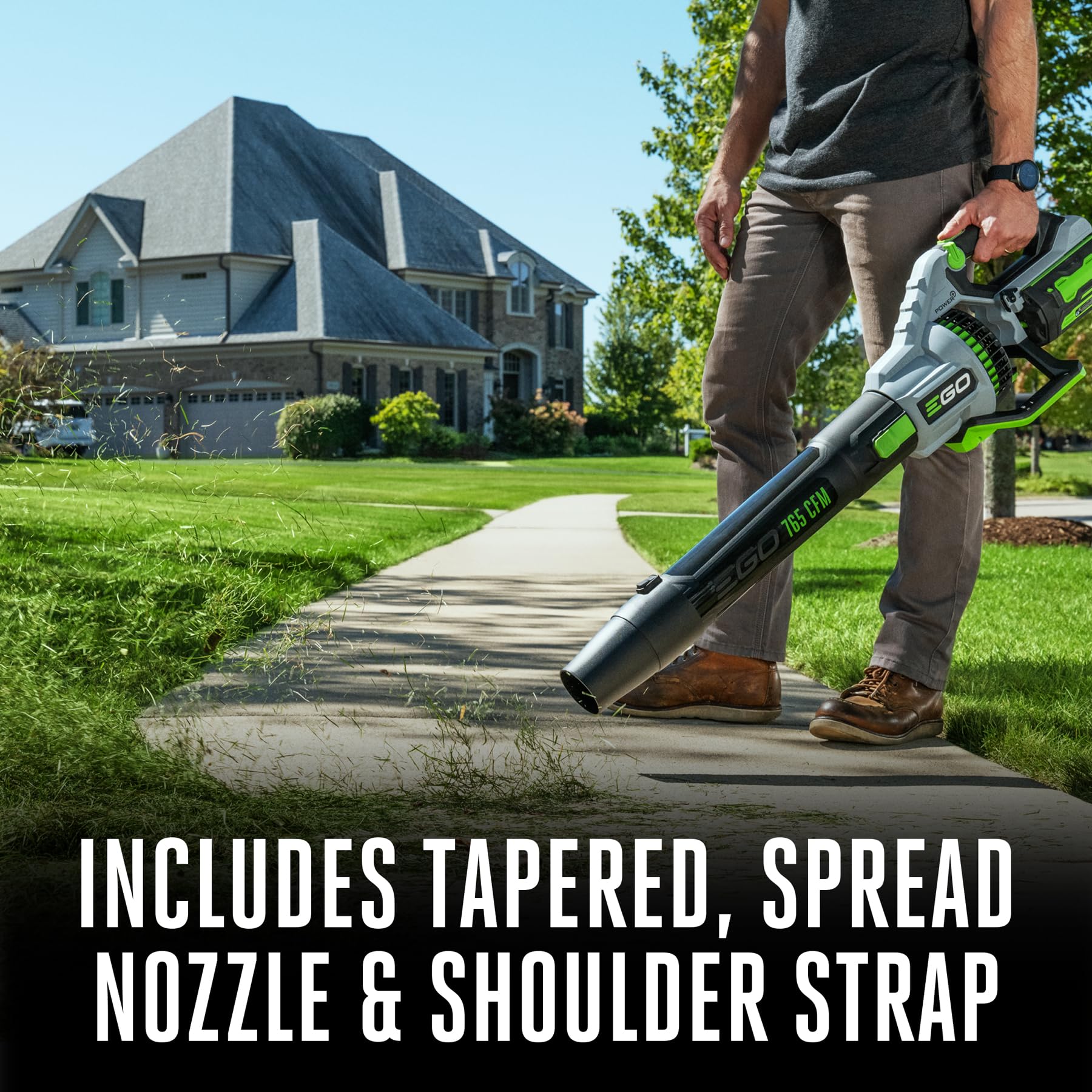 EGO Power+ Leaf Blower is IPX4 weather-resistant for year-round use.
