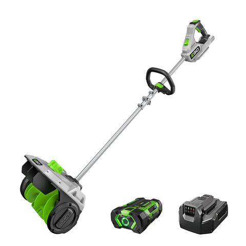 EGO Power+ 12-inch snow shovel front view with battery visible for portable snow removal