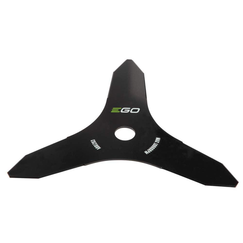 EGO Power+ 3-Tooth Metal Blade ready for heavy brush cutting on a commercial trimmer