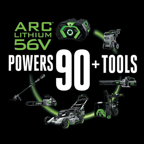 EGO Power+ 56V battery in use with tool for longer outdoor sessions.