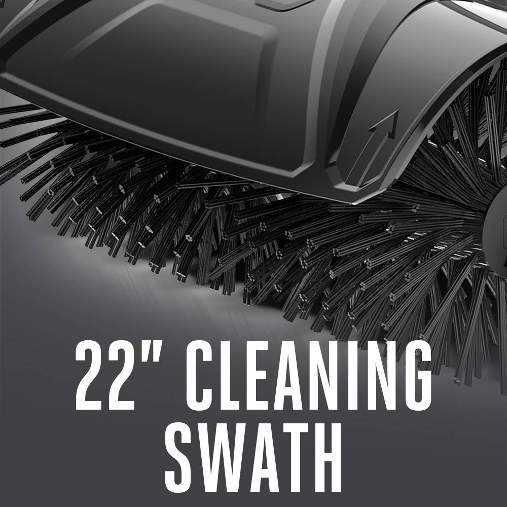 22-inch sweeping surface in action clears leaves and dirt.