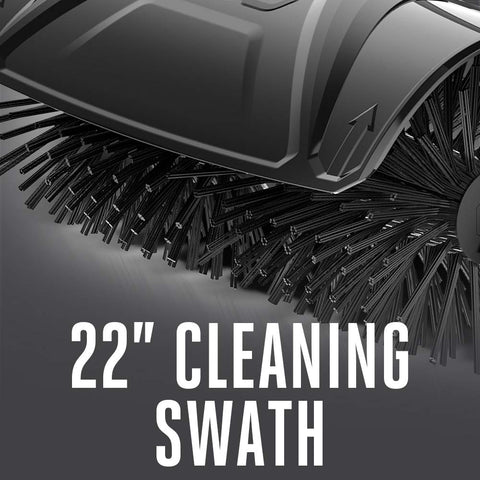 22-inch sweeping surface in action clears leaves and dirt.