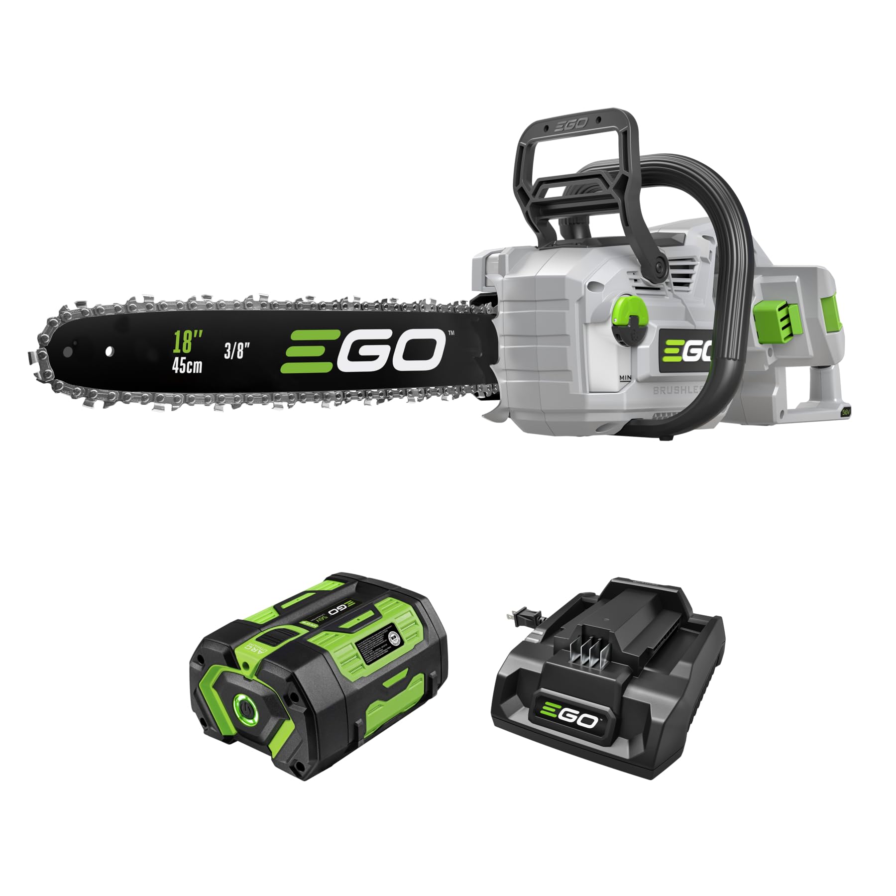 EGO Power+ 18-inch chain saw ready for fast, efficient cutting in outdoor projects