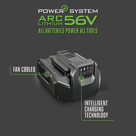 EGO Power+ charger 56V front view showcases rapid charging capability.