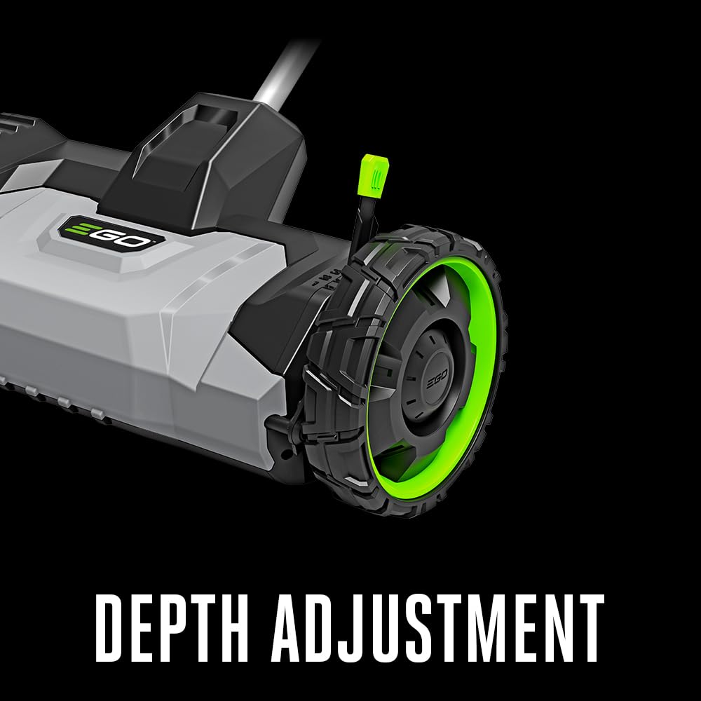 EGO dethatcher with 8-inch rugged wheels glides over various grasses.