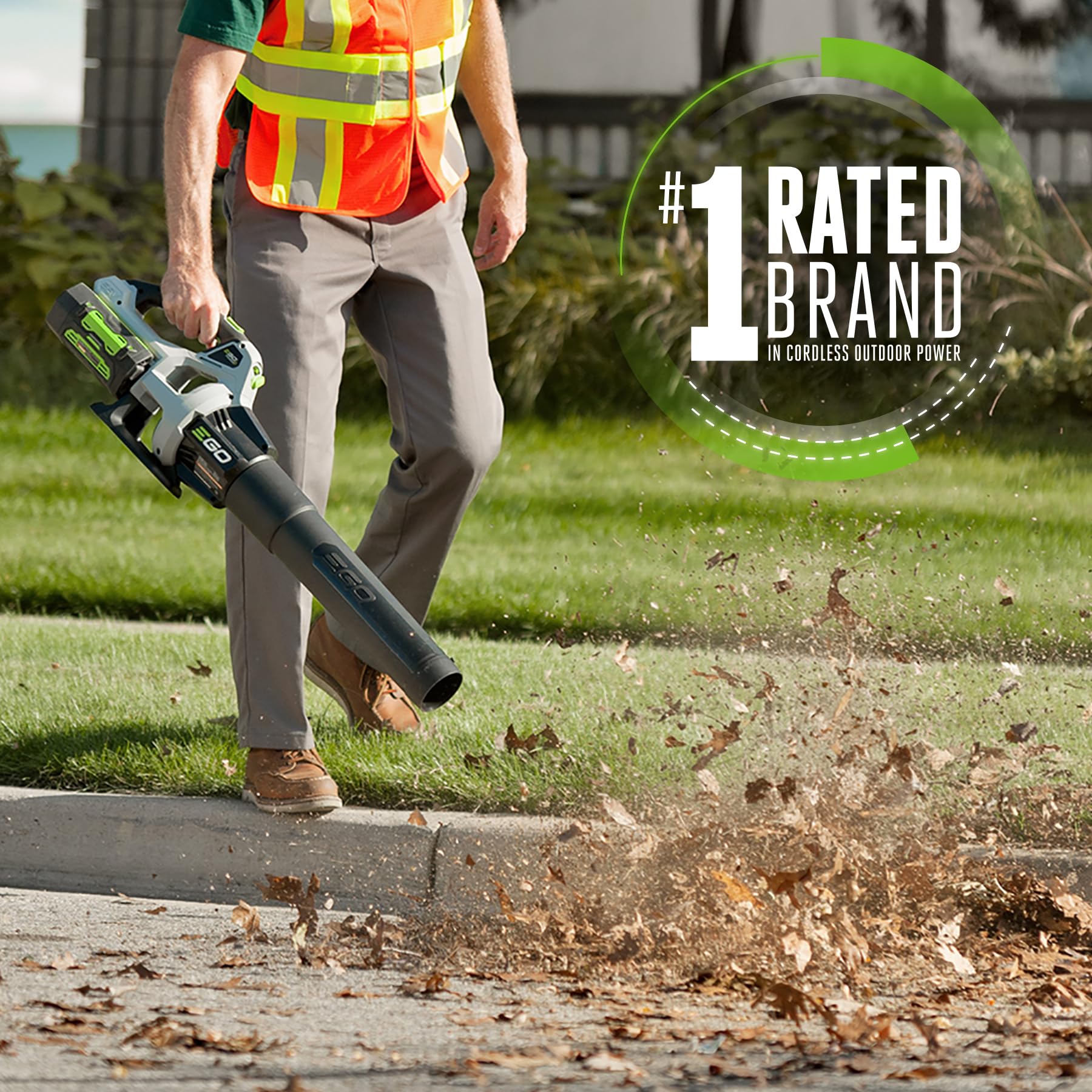EGO Power+ LB5300 blower in use outdoors for quick cleanup.
