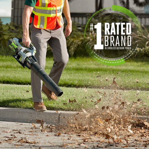 EGO Power+ LB5300 blower in use outdoors for quick cleanup.