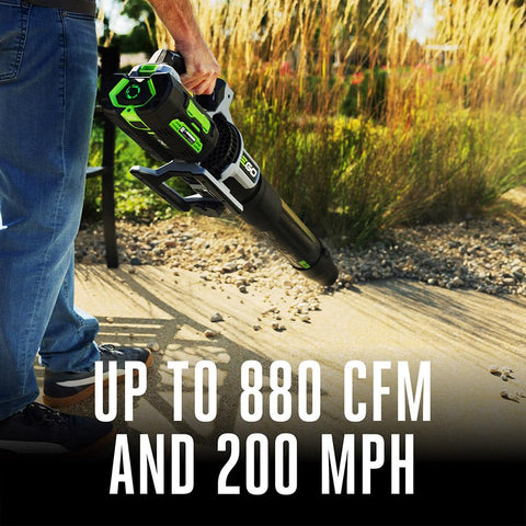 EGO Power+ leaf blower digital display shows performance and battery status at a glance.