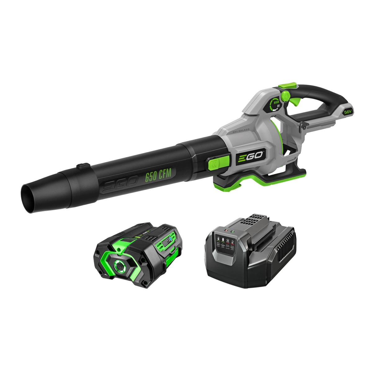 EGO Power+ LB6504 turbo mode for heavy debris clearing.