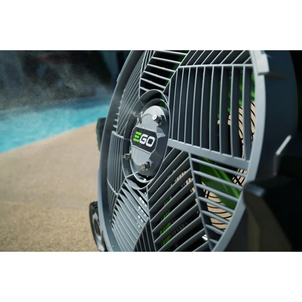EGO Power+ misting nozzles close-up showing water distribution for cooling.
