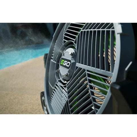 EGO Power+ misting nozzles close-up showing water distribution for cooling.