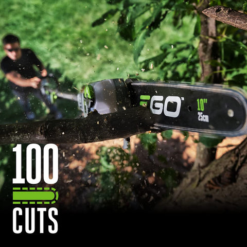 10-inch bar and chain provide smooth, precise branch cuts.