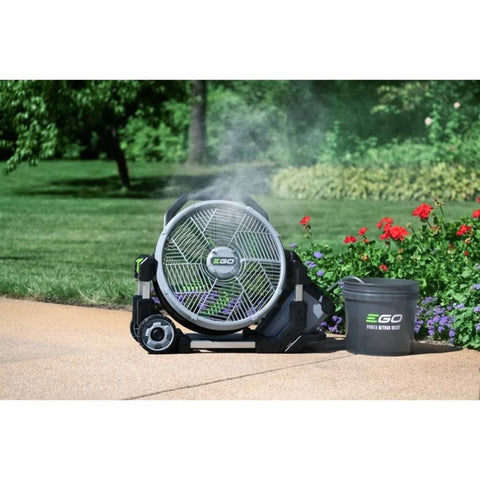 EGO Power+ 18-inch misting fan side view for portable cooling.