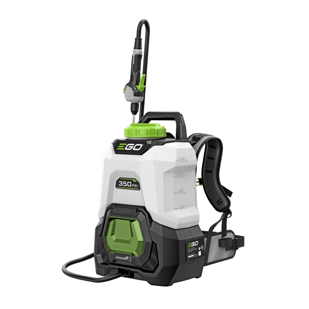 EGO Power+ BSP3500 backpack sprayer with translucent tank for easy fill level checks.
