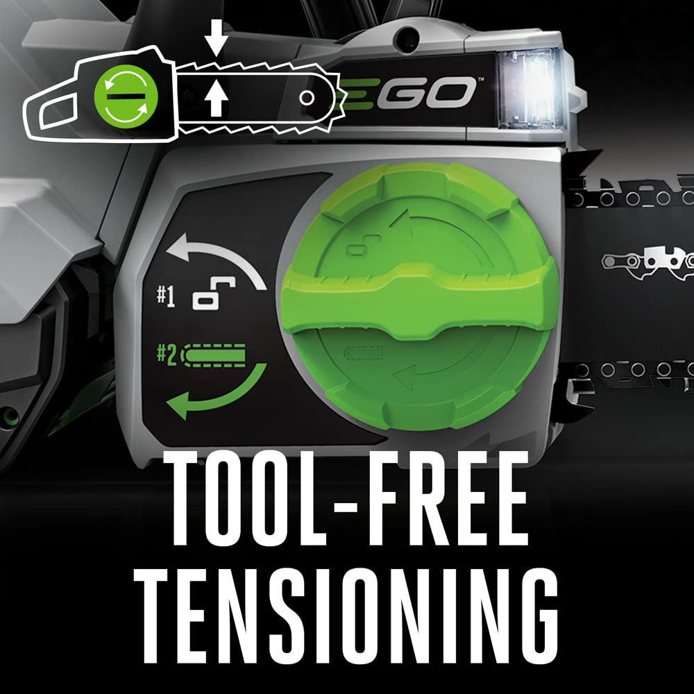 EGO Power+ CS1803 front LED work light brightens dusk cuts.