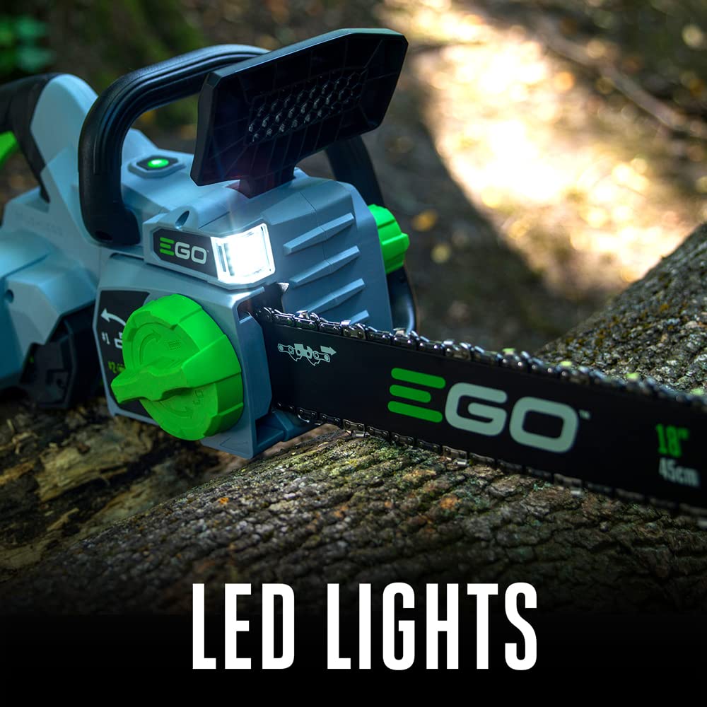 EGO Power+ CS1803 tool-free chain tensioning dial for fast adjustments.