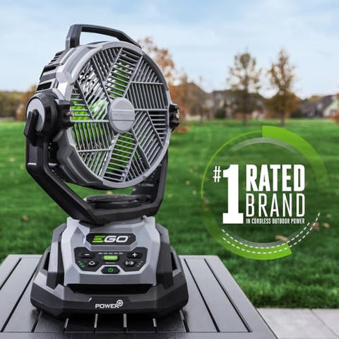 EGO Power+ FN1000 misting fan side view showing portable design