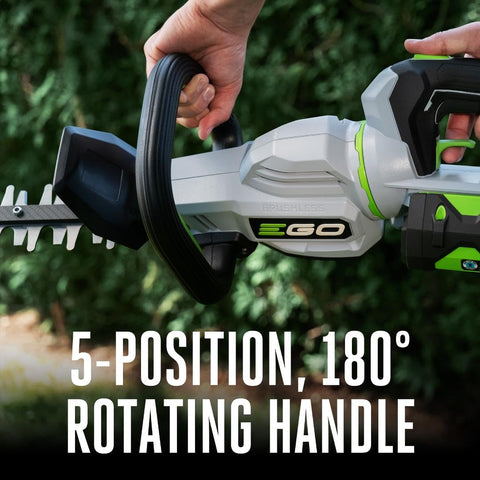 EGO Power+ hedge trimmer uses a brushless motor to reduce vibration and extend life.