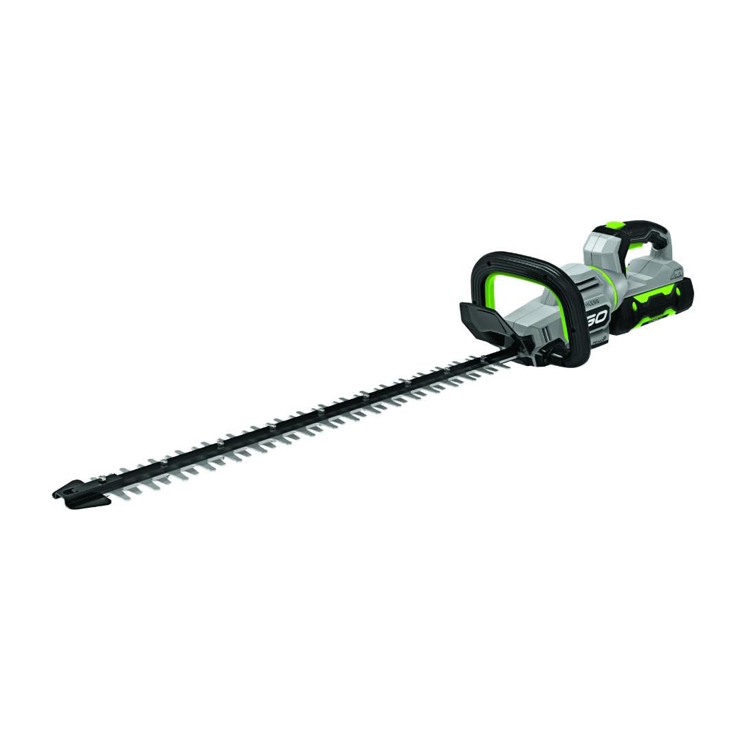 EGO Power+ hedge trimmer with carbon fiber rail for durable cutting performance.