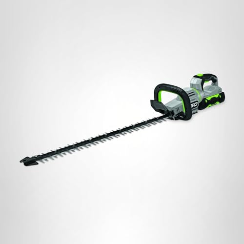 EGO Power+ hedge trimmer with IPX4 weather resistance for outdoor use.