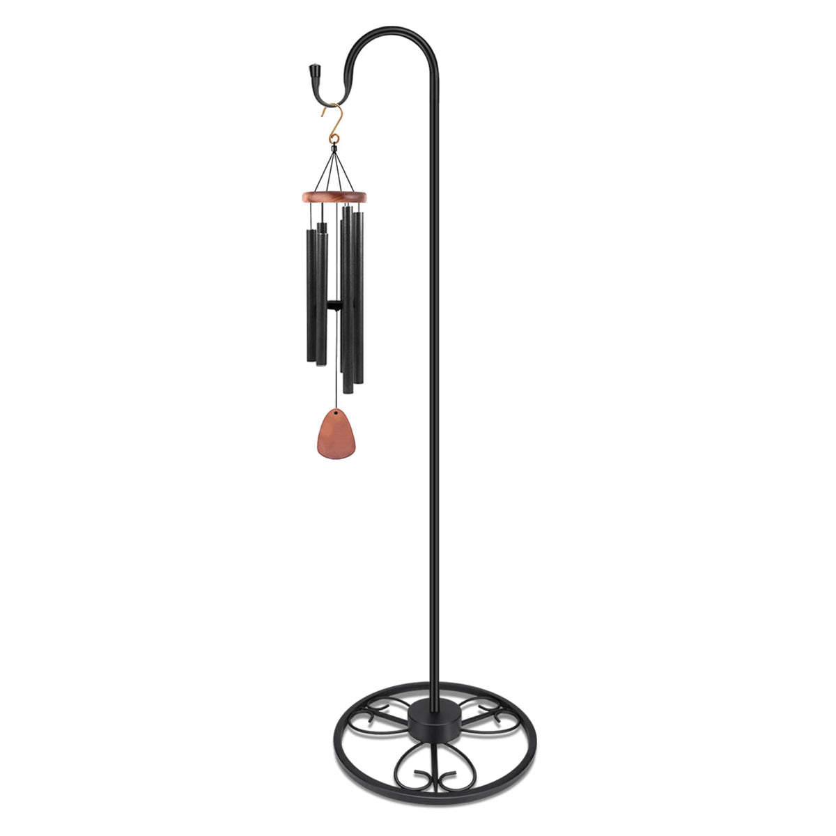 EGOMYRON 63-inch heavy-duty shepherds hook supports wind chimes with rust-resistant finish