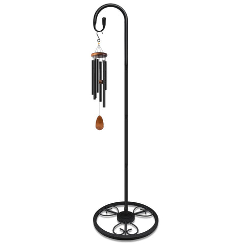 EGOMYRON 63-inch adjustable shepherds hook base provides sturdy outdoor support for wind chimes.